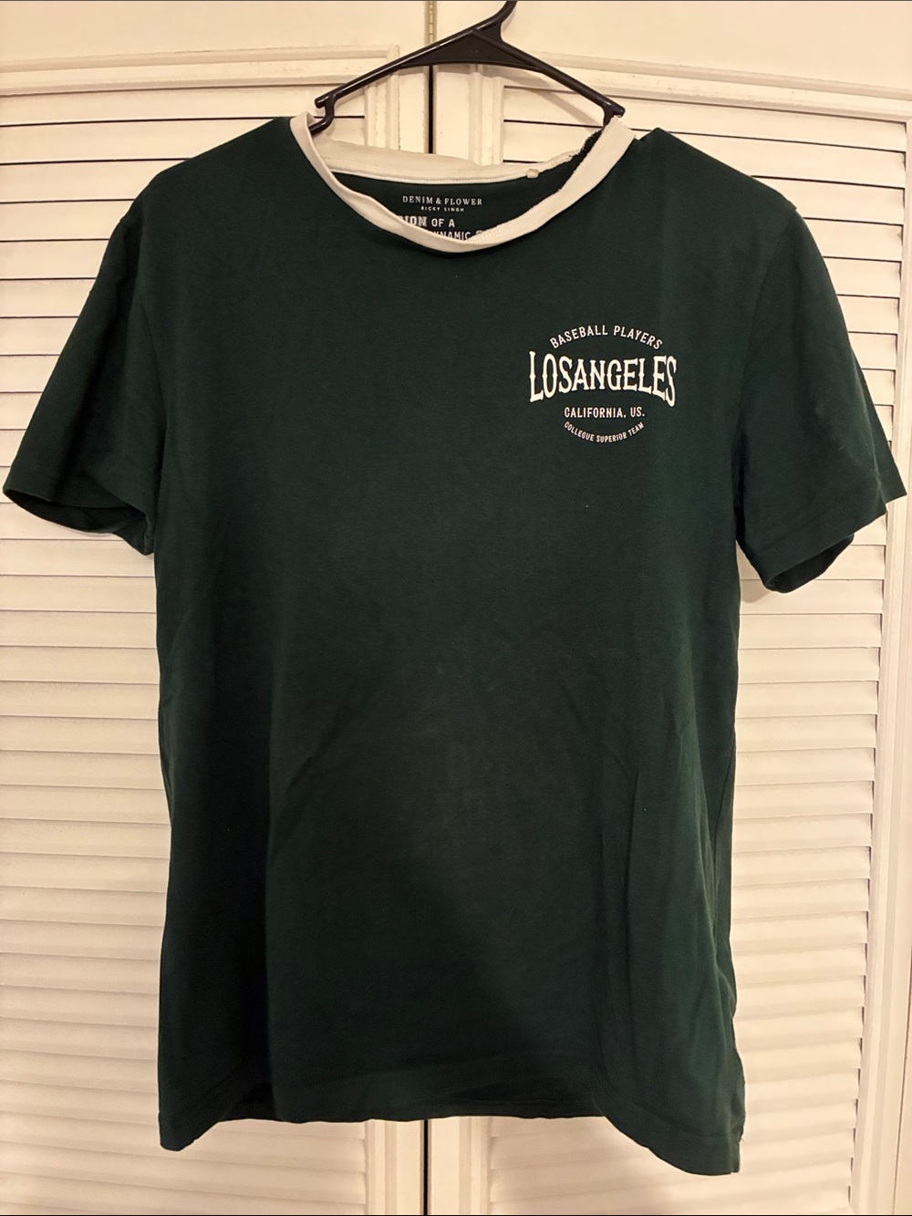 Denim & Flower Dark Green Short Sleeve Tee with White Trim